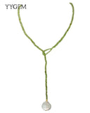 25'' Keshi Pearl Green Peridot Lariat Necklace for Women