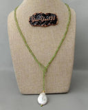 25'' Keshi Pearl Green Peridot Lariat Necklace for Women
