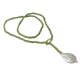 25'' Keshi Pearl Green Peridot Lariat Necklace for Women
