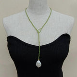 25'' Keshi Pearl Green Peridot Lariat Necklace for Women