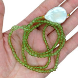 25'' Keshi Pearl Green Peridot Lariat Necklace for Women