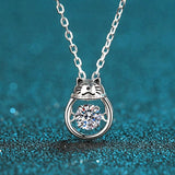 925 Silver Moissanite Fat Cat Pendant Necklace