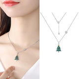 Zircon Pendant Christmas Tree Necklace 100% S925 Sterling Silver