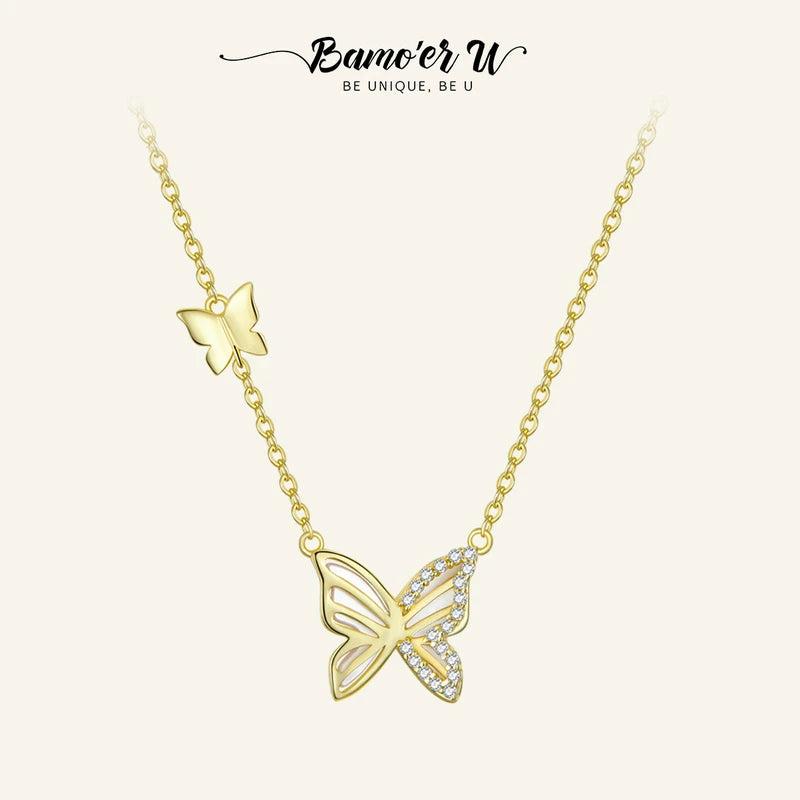 Sterling Silver Butterfly Pendant Necklace Plated Necklaces for Women