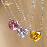 925 Silver Heart Cut Pink Yellow Diamond Pendant Necklace