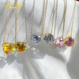 925 Silver Heart Cut Pink Yellow Diamond Pendant Necklace