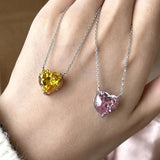 925 Silver Heart Cut Pink Yellow Diamond Pendant Necklace