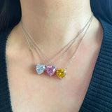 925 Silver Heart Cut Pink Yellow Diamond Pendant Necklace