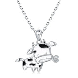 925 Silver Cow Enamel Pendant Necklace Women's Brithday Jewelry