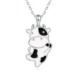 925 Silver Cow Enamel Pendant Necklace Women's Brithday Jewelry