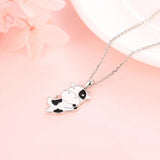 925 Silver Cow Enamel Pendant Necklace Women's Brithday Jewelry