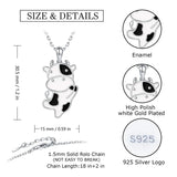 925 Silver Cow Enamel Pendant Necklace Women's Brithday Jewelry