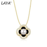 LAYA 925 Sterling Silver Pearl Necklace with Zircon Sparkle