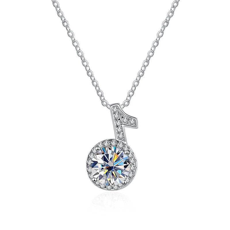 1CT Moissanite Music Note Pendant Necklace 925 Sterling Silver Jewelry