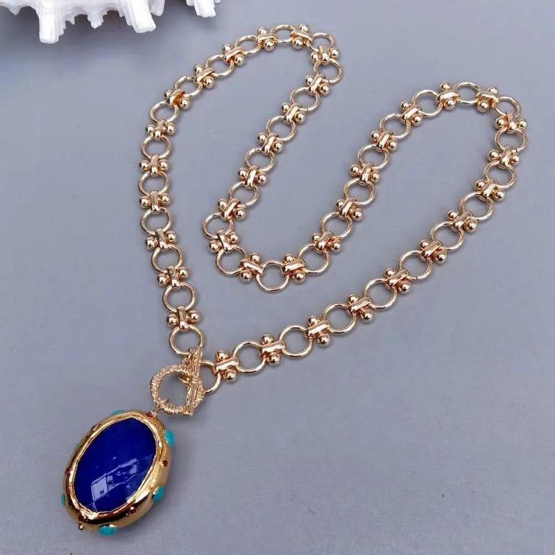 YYGEM Plated Chain Necklaces Jade Turquoise Pendant Necklace