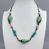 YYGEM Freshwater Pearl 18x32mm Turquoise Rice String Necklace Bohemian Jewelry