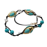 YYGEM Freshwater Pearl 18x32mm Turquoise Rice String Necklace Bohemian Jewelry