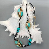 YYGEM Freshwater Pearl 18x32mm Turquoise Rice String Necklace Bohemian Jewelry