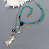 KKGEM Shell Pendant Turquoise Chain PearlAmazonite Necklace