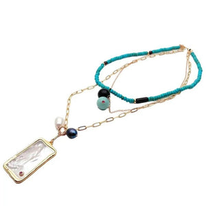 KKGEM Shell Pendant Turquoise Chain PearlAmazonite Necklace