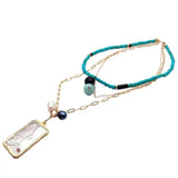 KKGEM Shell Pendant Turquoise Chain PearlAmazonite Necklace