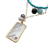 KKGEM Shell Pendant Turquoise Chain PearlAmazonite Necklace