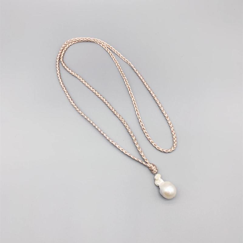 Baroque Pearl Pendant Necklace Classic Jewelry Braided Silk Cord
