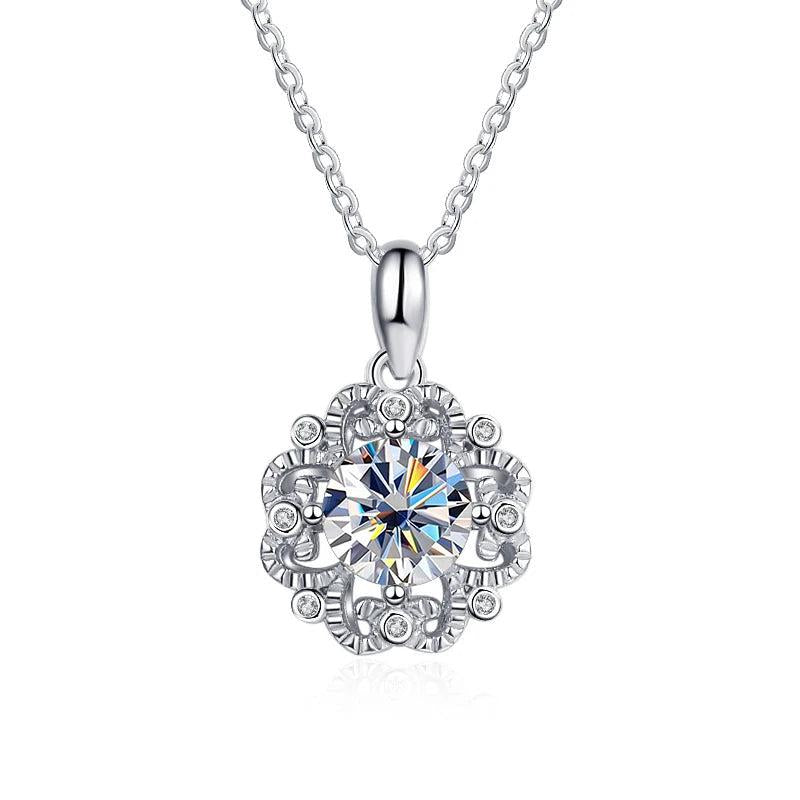 Moissanite Diamond Flower Pendant Necklace 925 Silver Chains Xmas Gift