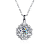 Moissanite Diamond Flower Pendant Necklace 925 Silver Chains Xmas Gift