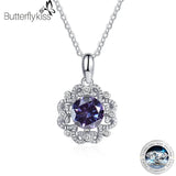 Moissanite Diamond Flower Pendant Necklace 925 Silver Chains Xmas Gift
