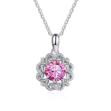 Moissanite Diamond Flower Pendant Necklace 925 Silver Chains Xmas Gift