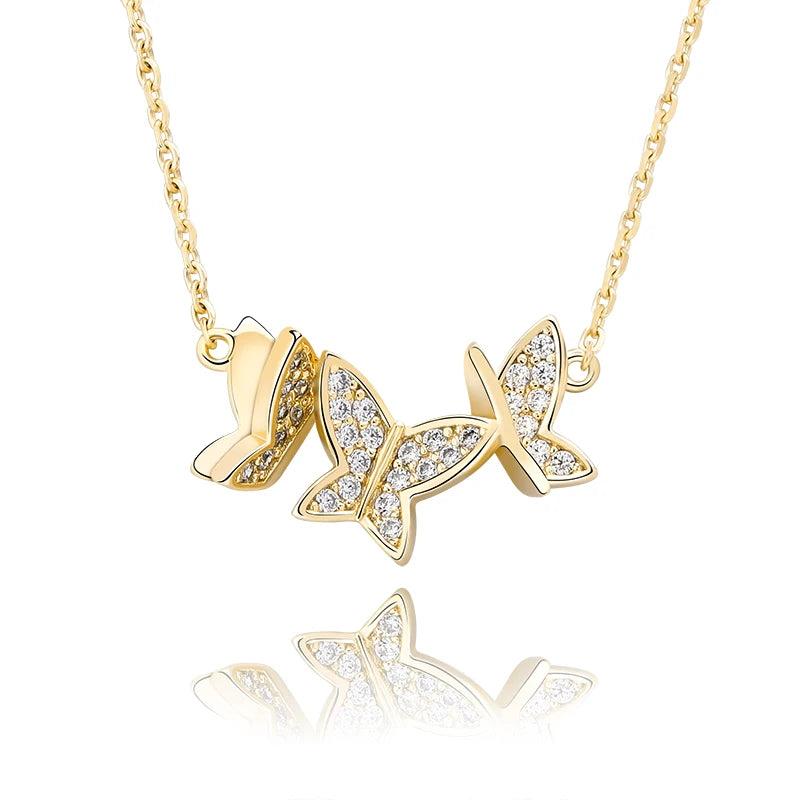 925 Silver Butterfly Pendant Ice Crystal Zircon Necklace Charm