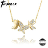 925 Silver Butterfly Pendant Ice Crystal Zircon Necklace Charm