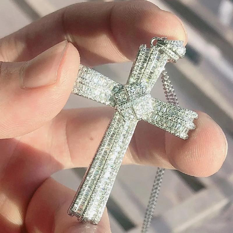925 Silver Jesus Cross Pendant Necklace with Diamond