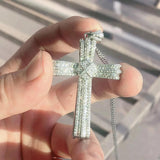 925 Silver Jesus Cross Pendant Necklace with Diamond