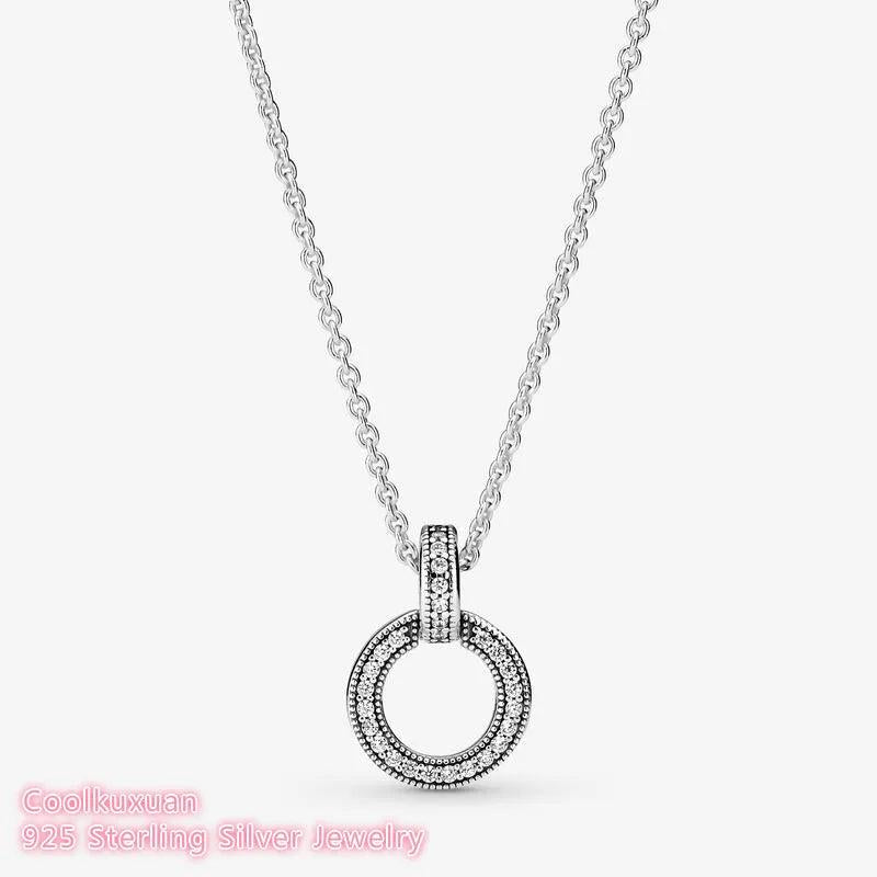 Double Circle Pendant & Necklace 925 Sterling Silver Women Fine Jewelry
