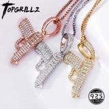 Hip Hop Woman 925 Sterling Silver Glittering Pistol Pendant