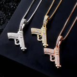 Hip Hop Woman 925 Sterling Silver Glittering Pistol Pendant