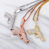 Hip Hop Woman 925 Sterling Silver Glittering Pistol Pendant