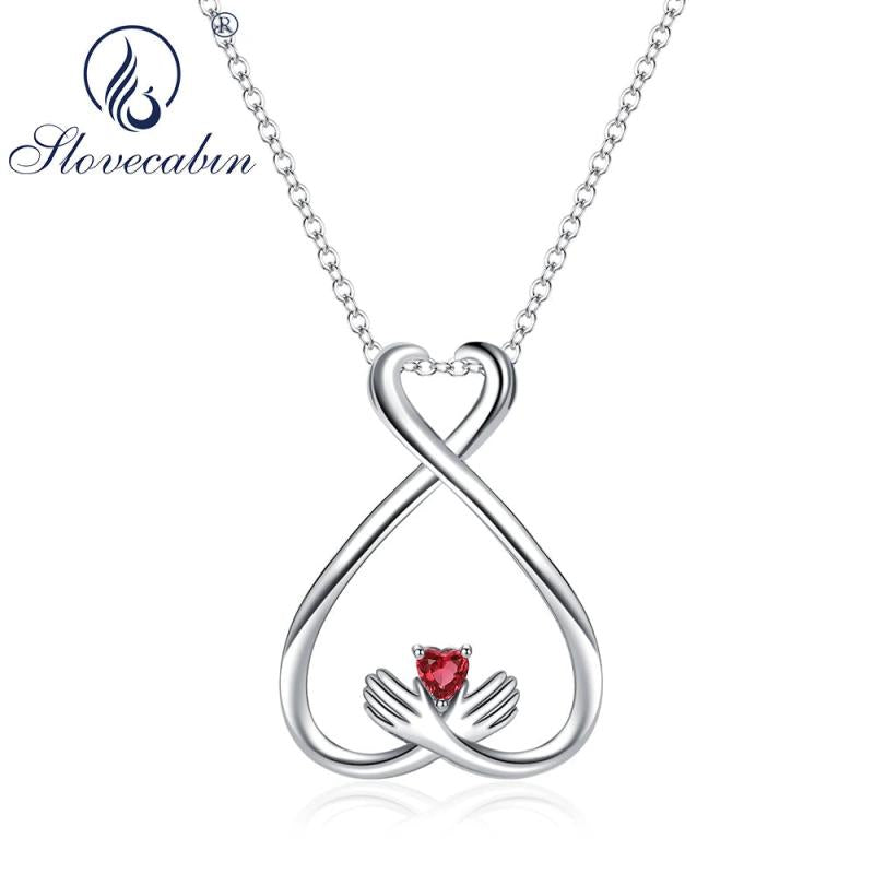 Silver 925 Ring Holder Necklace Birthstone Hug Pendant Adjustable Chain