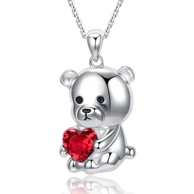 Sterling Silver Bear Pendant Heart Zircon Necklace