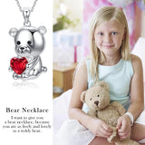 Sterling Silver Bear Pendant Heart Zircon Necklace