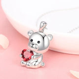 Sterling Silver Bear Pendant Heart Zircon Necklace