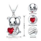 Sterling Silver Bear Pendant Heart Zircon Necklace