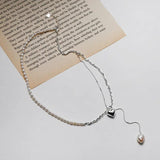 Korea Pearl Love Necklace s925 Sterling Silver