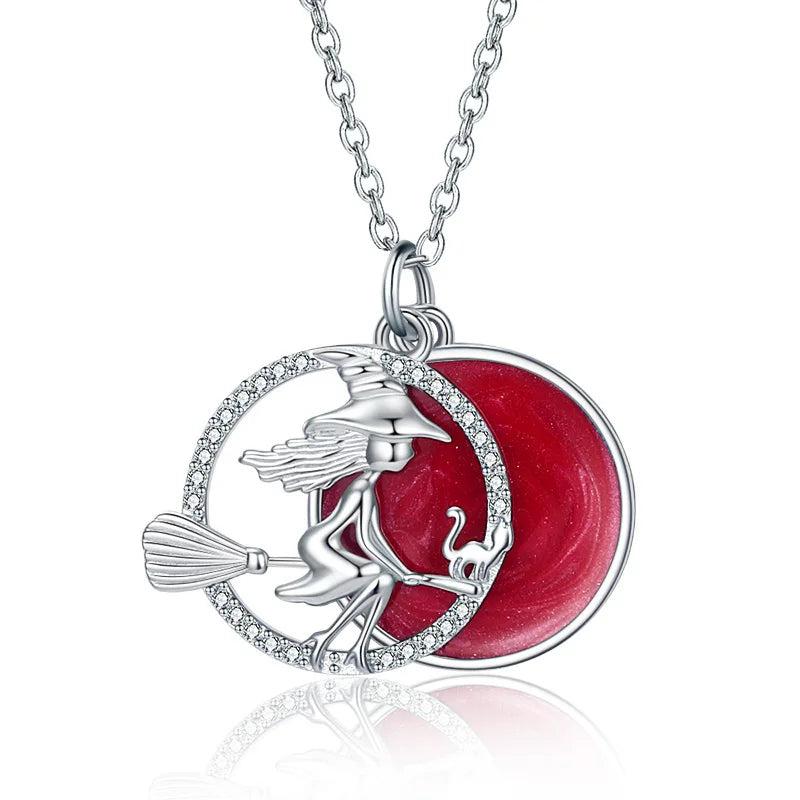 Sterling Silver Witch Pendant with Zirconia