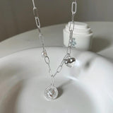 S925 Silver Heart Linked Circle Necklace Choker for Women