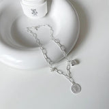 S925 Silver Heart Linked Circle Necklace Choker for Women