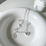 S925 Silver Heart Linked Circle Necklace Choker for Women