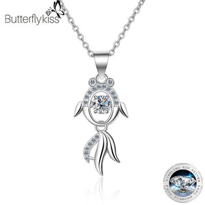 0.3CT Moissanite Koi Fish Necklace 925 Sterling Silver Jewelry